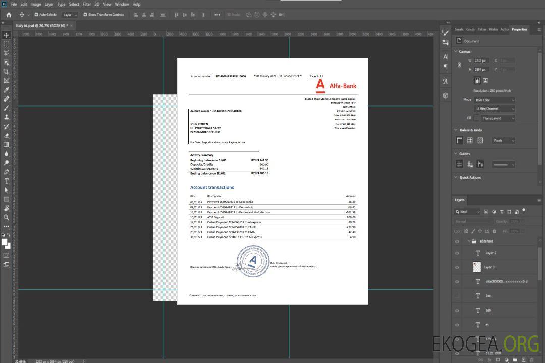 Modèle de relevé bancaire Alfa Biélorussie au format Word et PDF template Modèle de relevé bancaire Alfa Biélorussie au format Word et PDF template